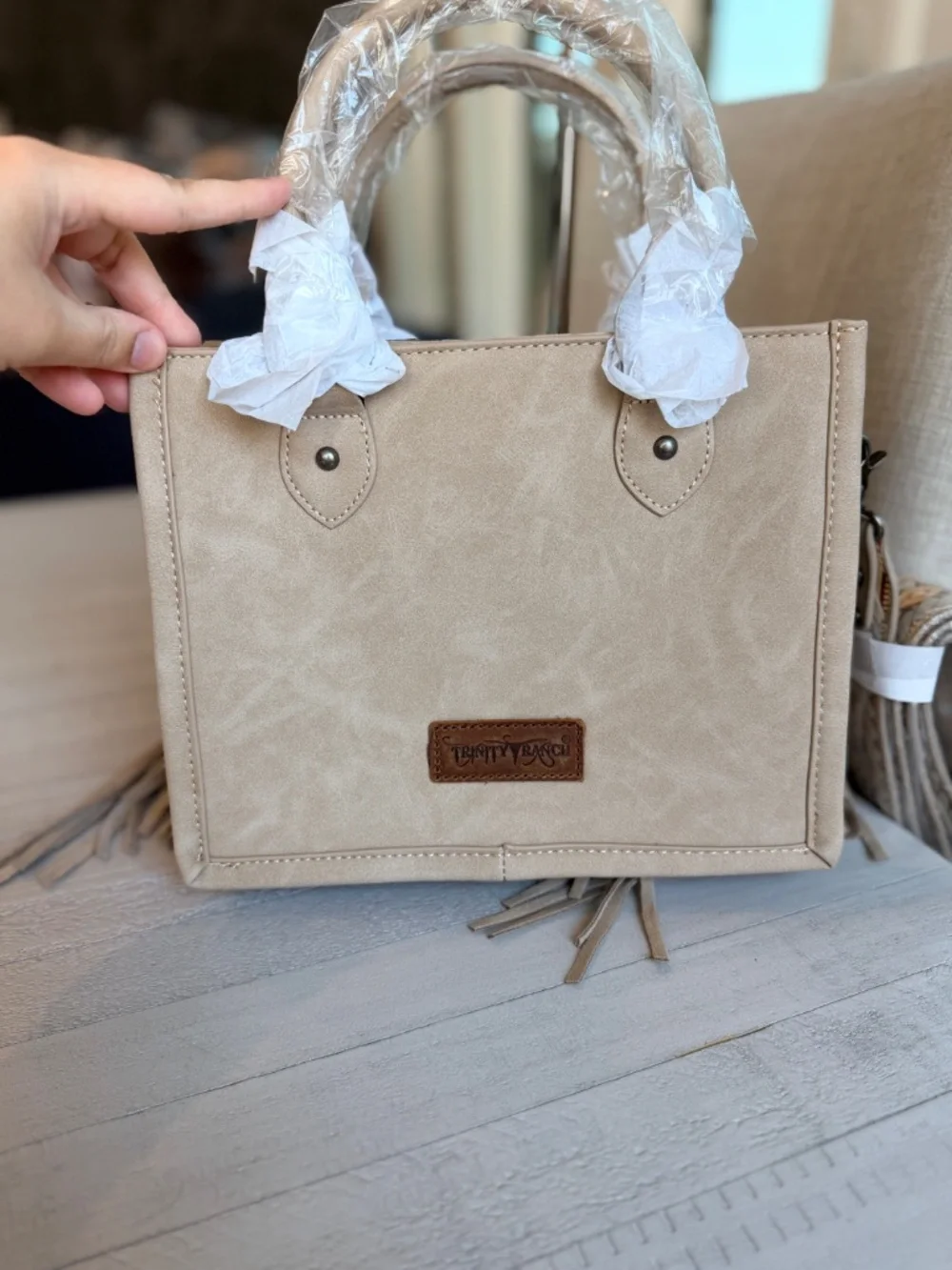 Trinity Ranch Hair On Cowhide Tote/Crossbody Khaki